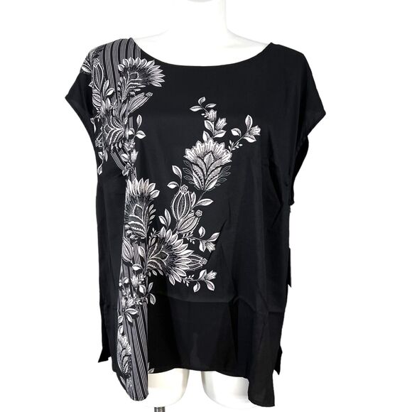 Vince Camuto Womens Blouse Top Shirt Floral Print Lightweight Capped Sleeve 3X - Picture 2 of 10